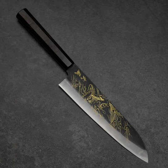 Gyuto Blue Steel #2 Kurouchi Chokin Hannya Mango de Búfalo Ébano 210mm