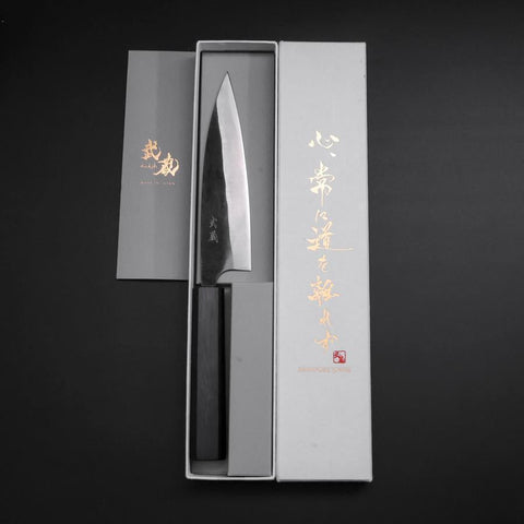 Ajikiri Blue Steel #2 Kurouchi Dark Blue Urushi Handle 145mm (5.7”)-[Musashi]-[Japanese-Kitchen-Knives]