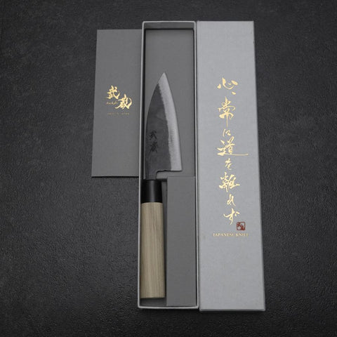 Ajikiri White Steel #2 Kurouchi Magnolia Round Handle 105mm-[Musashi]-[Japanese-Kitchen-Knives]