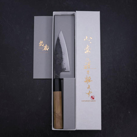 Ajikiri White Steel #2 Kurouchi Buffalo Magnolia Handle 105mm-[Musashi]-[Japanese-Kitchen-Knives]