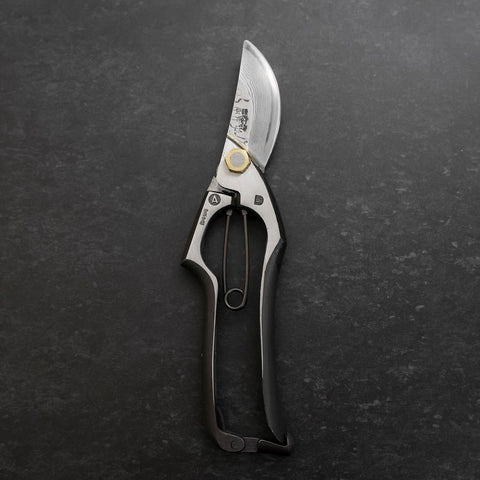 Black Musashi Pruning Shears / Garden Scissors A Type Damascus Forged Handmade 200mm (7.9”)-[Musashi]-[Japanese-Kitchen-Knives]