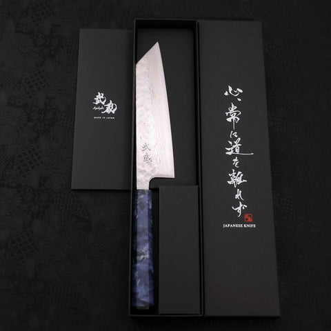 Bunka AUS-10 Nashiji Damascus Mirror Ocean Blue Handle 170mm (6.7”)