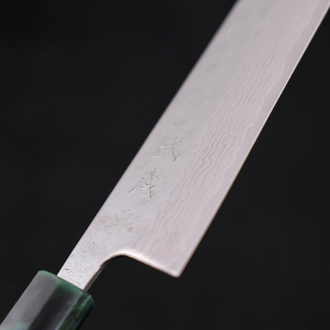 Bunka AUS-10 Nashiji Damascus Mirror Ocean Green Handle 170mm-[Musashi]-[Japanese-Kitchen-Knives]