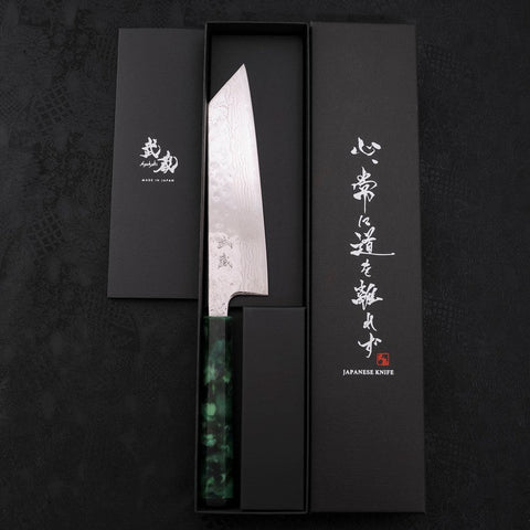 Bunka AUS-10 Nashiji Damascus Mirror Ocean Green Handle 170mm-[Musashi]-[Japanese-Kitchen-Knives]