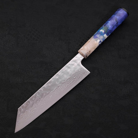 Bunka AUS-10 Nashiji Damascus Mirror Ocean White Blue Handle 170mm (6.7”)