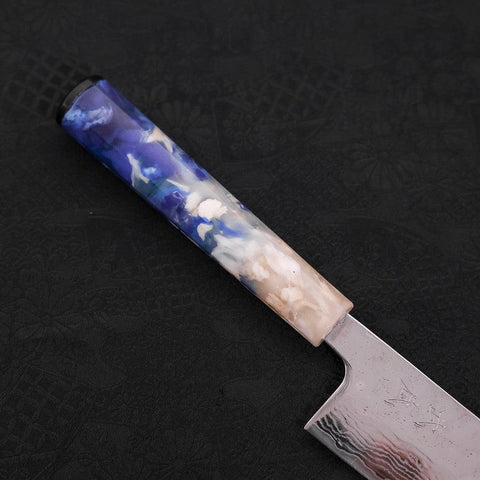 Bunka AUS-10 Nashiji Damascus Mirror Ocean White Blue Handle 170mm (6.7”)