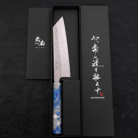 Bunka AUS-10 Nashiji Damascus Ocean Blue-White Mix Handle 170mm (6.7”)-[Musashi]-[Japanese-Kitchen-Knives]