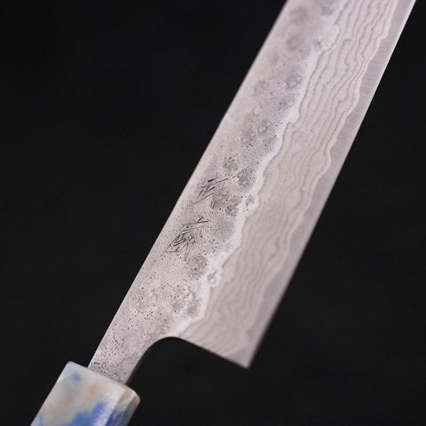 Bunka AUS-10 Nashiji Damascus Ocean Blue-White Mix Handle 170mm-[Musashi]-[Japanese-Kitchen-Knives]