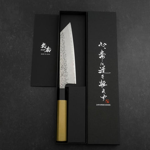Bunka AUS-10 Tsuchime Damasco Mango de Magnolia con cuerno de Búfalo 170mm