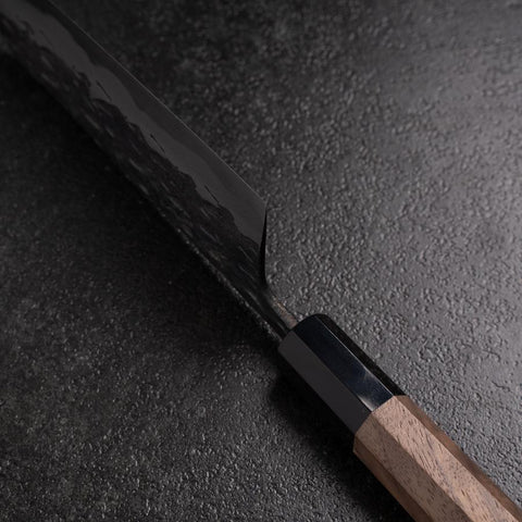 Bunka Blue Steel #1 Kurouchi Tsuchime Buffalo Walnut Handle 165mm (6.5”)-[Musashi]-[Japanese-Kitchen-Knives]