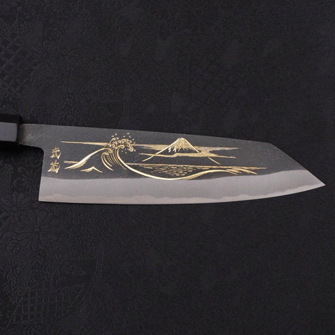 Bunka Blue Steel #2 Kurouchi Chokin Nami-Fuji Buffalo Ebony Handle 165mm-[Musashi]-[Japanese-Kitchen-Knives]