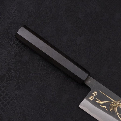 Bunka Blue Steel #2 Kurouchi Chokin Nami-Fuji Buffalo Ebony Handle 165mm-[Musashi]-[Japanese-Kitchen-Knives]