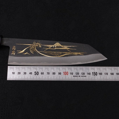 Bunka Blue Steel #2 Kurouchi Chokin Nami-Fuji Buffalo Ebony Handle 165mm-[Musashi]-[Japanese-Kitchen-Knives]