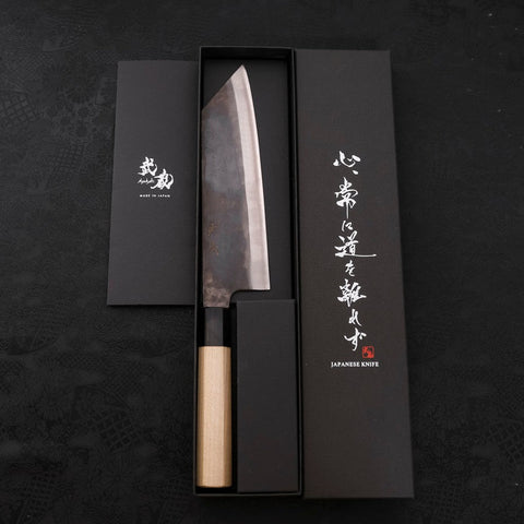 Bunka Blue Steel #1 Kurouchi Stainless Clad Buffalo Magnolia Handle 190mm-[Musashi]-[Japanese-Kitchen-Knives]