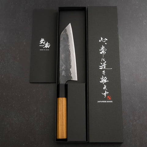 Bunka Blue Steel #2 Kurouchi Buffalo Teak Handle 165mm-[Musashi]-[Japanese-Kitchen-Knives]