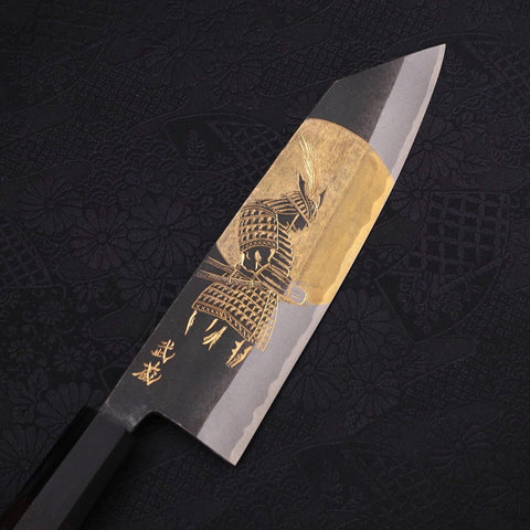 Bunka Blue Steel #2 Kurouchi Chokin Samurai Full Moon Buffalo Ebony Handle 175mm-[Musashi]-[Japanese-Kitchen-Knives]