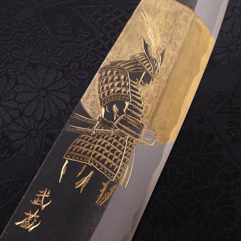 Bunka Blue Steel #2 Kurouchi Chokin Samurai Full Moon Buffalo Ebony Handle 175mm-[Musashi]-[Japanese-Kitchen-Knives]