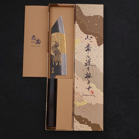Bunka Blue Steel #2 Kurouchi Chokin Samurai Full Moon Buffalo Ebony Handle 175mm-[Musashi]-[Japanese-Kitchen-Knives]