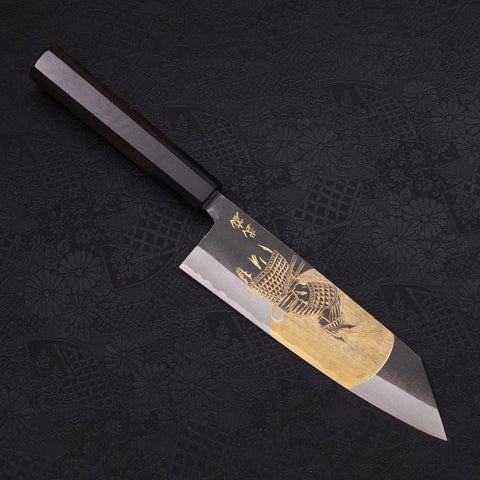 Bunka Blue Steel #2 Kurouchi Chokin Samurai Full Moon Buffalo Ebony Handle 175mm-[Musashi]-[Japanese-Kitchen-Knives]