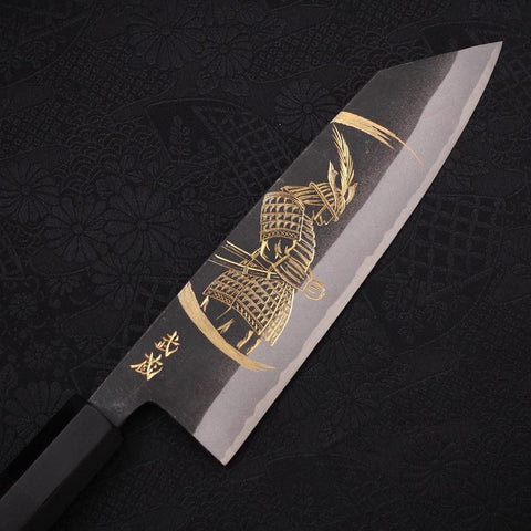 Bunka Blue Steel #2 Kurouchi Chokin Samurai New Moon Buffalo Ebony Handle 175mm-[Musashi]-[Japanese-Kitchen-Knives]