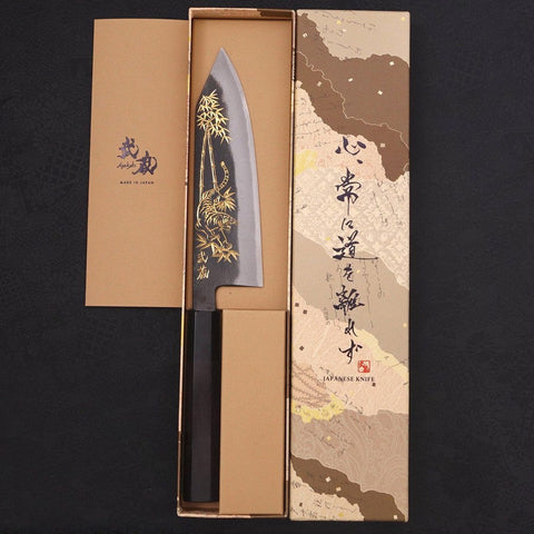Bunka Blue Steel #2 Kurouchi Chokin Tiger-Bamboo Buffalo Ebony Handle 175mm-[Musashi]-[Japanese-Kitchen-Knives]