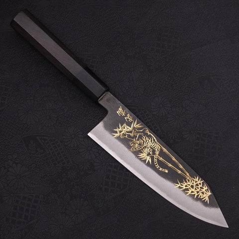 Bunka Blue Steel #2 Kurouchi Chokin Tiger-Bamboo Buffalo Ebony Handle 175mm-[Musashi]-[Japanese-Kitchen-Knives]