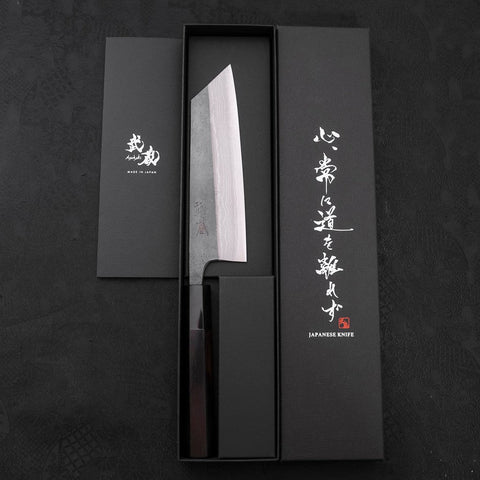 Bunka Blue Steel #2 Kurouchi Damascus Buffalo Ebony Handle 165mm (6.5”)