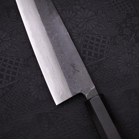 Bunka Blue Steel #2 Kurouchi Damascus Buffalo Ebony Handle 180mm-[Musashi]-[Japanese-Kitchen-Knives]