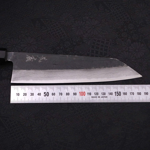 Bunka Blue Steel #2 Kurouchi Damascus Buffalo Ebony Handle 180mm-[Musashi]-[Japanese-Kitchen-Knives]