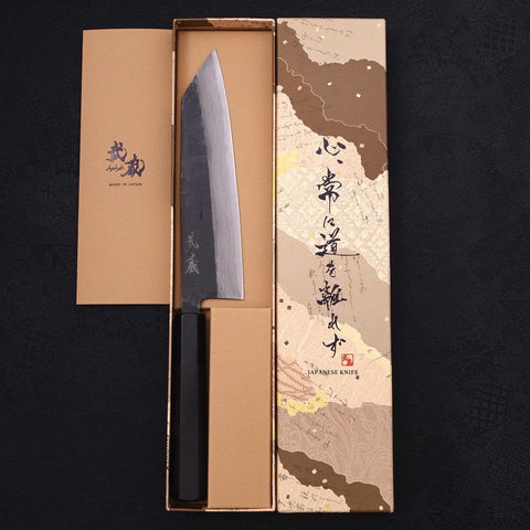 Bunka Blue Steel #2 Kurouchi Damascus Buffalo Ebony Handle 180mm-[Musashi]-[Japanese-Kitchen-Knives]