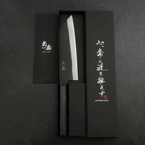 Bunka Blue Steel #2 Kurouchi Dark Blue Urushi Handle 190mm-[Musashi]-[Japanese-Kitchen-Knives]