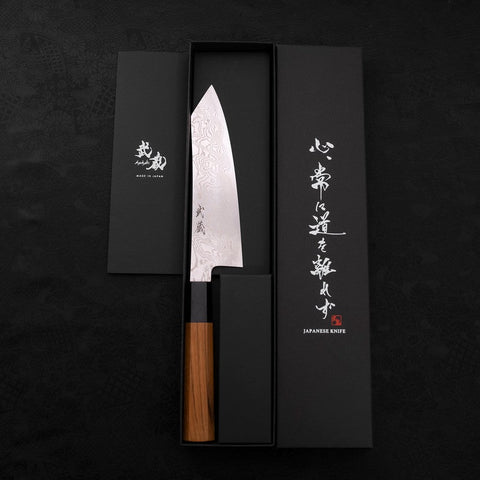 Bunka Silver Steel #3 Damascus Buffalo Teak Handle 180mm-[Musashi]-[Japanese-Kitchen-Knives]