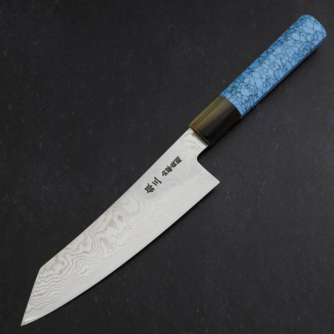 Bunka Silver Steel #3 Damascus Buffalo Turquoise Handle 180mm-[Musashi]-[Japanese-Kitchen-Knives]