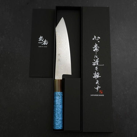 Bunka Silver Steel #3 Damascus Buffalo Turquoise Handle 180mm-[Musashi]-[Japanese-Kitchen-Knives]
