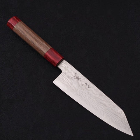 Bunka Silver Steel #3 Nickel Damascus Walnut Red Handle 170mm-[Musashi]-[Japanese-Kitchen-Knives]