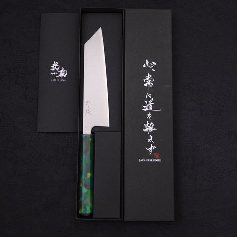 Bunka Silver Steel #3 Polished Ocean Green Handle 170mm (6.7”)-[Musashi]-[Japanese-Kitchen-Knives]