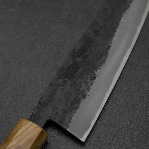 Bunka Stainless Clad Blue Steel #2 Kurouchi Walnut Zelkova Handle 180mm-[Musashi]-[Japanese-Kitchen-Knives]