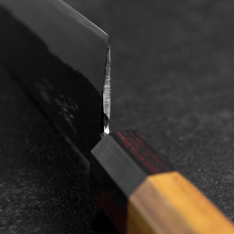 Bunka Stainless Clad Blue Steel #2 Kurouchi Zelkova Handle 180mm (7”)-[Musashi]-[Japanese-Kitchen-Knives]