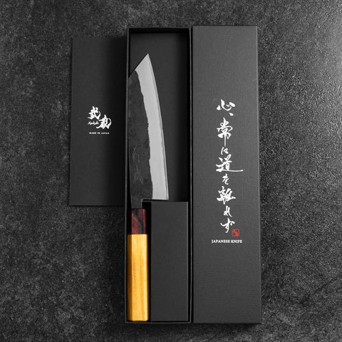 Bunka Stainless Clad Blue Steel #2 Kurouchi Zelkova Handle 180mm-[Musashi]-[Japanese-Kitchen-Knives]