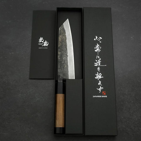 Bunka Stainless Clad Blue Steel #2 Kurouchi Walnut Handle 180mm (7”)
