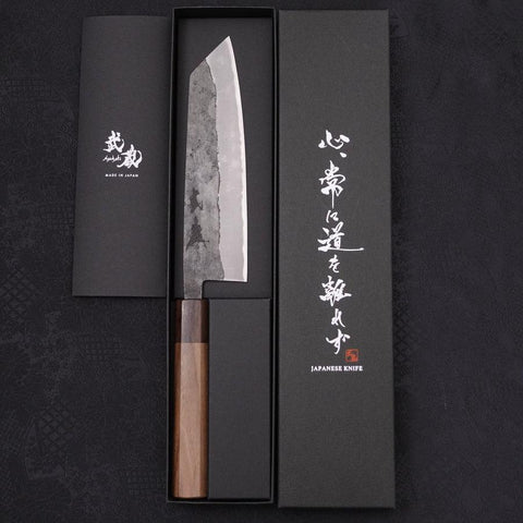 Bunka Stainless Clad Blue Steel #2 Kurouchi Walnut Shitan Handle 180mm-[Musashi]-[Japanese-Kitchen-Knives]