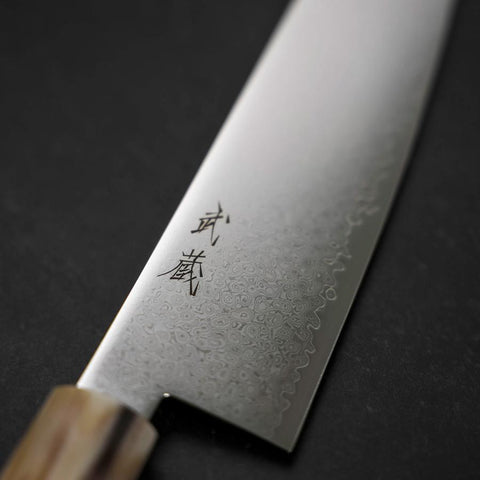 Bunka VG-10 Damascus Buffalo Dark Pink Maple Handle 180mm-[Musashi]-[Japanese-Kitchen-Knives]