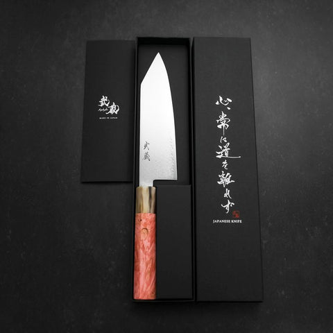 Bunka VG-10 Damascus Buffalo Dark Pink Maple Handle 180mm-[Musashi]-[Japanese-Kitchen-Knives]