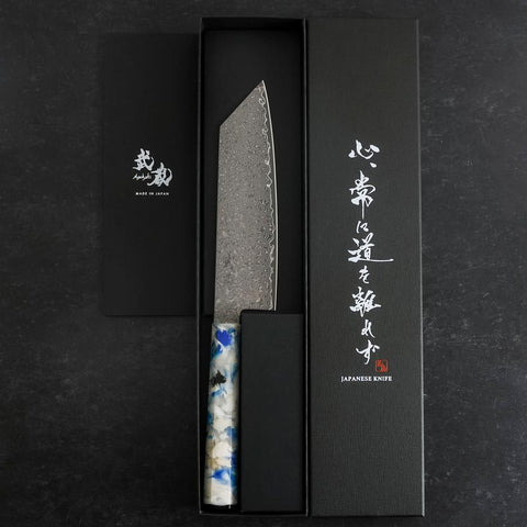 Bunka VG-10 Damascus Ocean Blue-White Mix Handle 165mm (6.5”)-[Musashi]-[Japanese-Kitchen-Knives]