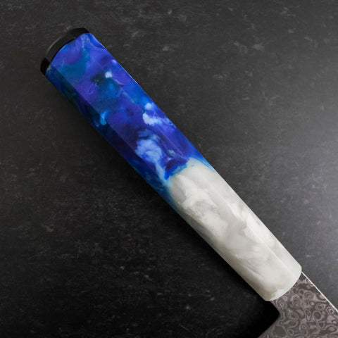 Bunka VG-10 Damascus Ocean White Blue Handle 180mm (7”)-[Musashi]-[Japanese-Kitchen-Knives]