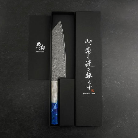 Bunka VG-10 Damascus Ocean White Blue Handle 180mm (7”)-[Musashi]-[Japanese-Kitchen-Knives]