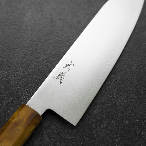 Bunka VG-10 Damascus Yellow-Brown Birch Handle 180mm (7”)-[Musashi]-[Japanese-Kitchen-Knives]