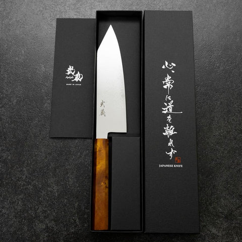 Bunka VG-10 Damascus Yellow-Brown Birch Handle 180mm (7”)-[Musashi]-[Japanese-Kitchen-Knives]