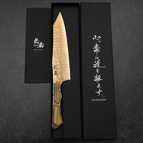 Bunka VG-10 Mirror Damascus Maple Handle 180mm - Brown (7”)-[Musashi]-[Japanese-Kitchen-Knives]