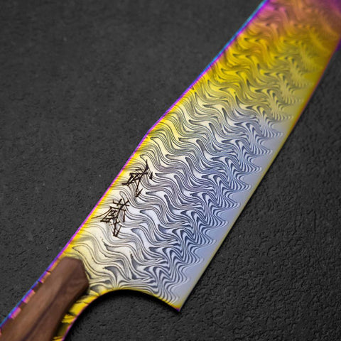 Bunka VG-10 Mirror Damascus Olive Handle 180mm - Rainbow (7”)-[Musashi]-[Japanese-Kitchen-Knives]